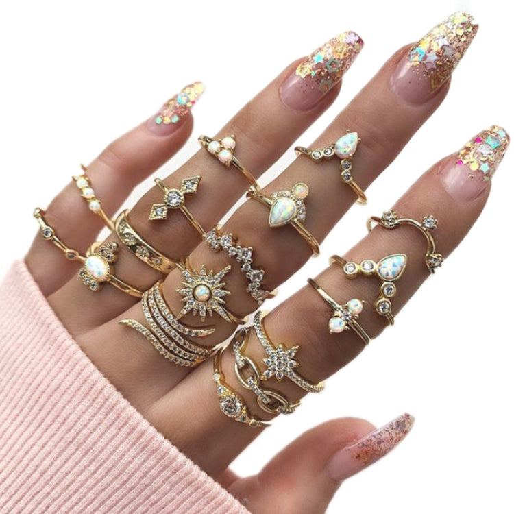 17pcs/set Bohemian Alloy Ring With Diamonds