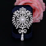 Crown Brooch Pearl Butterfly Fringed Brooch(Silver)